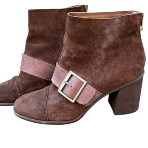 Kork-Ease Womens 7.5 Ankle Boots Brown Suede Buckle Strap Block Heel  Fall Boho